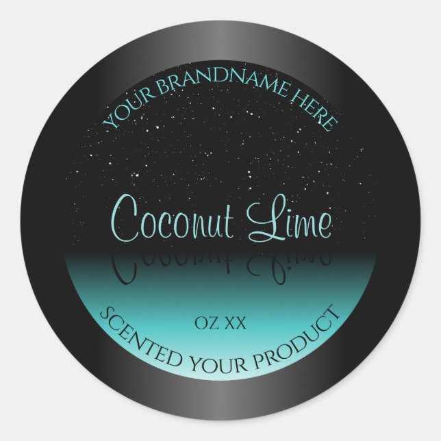 Modern Black Teal Ombre Product Label Soft Glitter (Front)