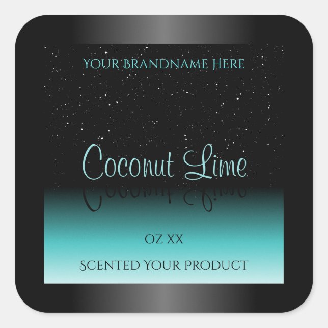 Modern Black Teal Ombre Product Label Soft Glitter (Front)