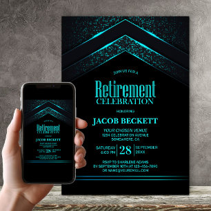 Modern Black Teal Retirement Party Invitation