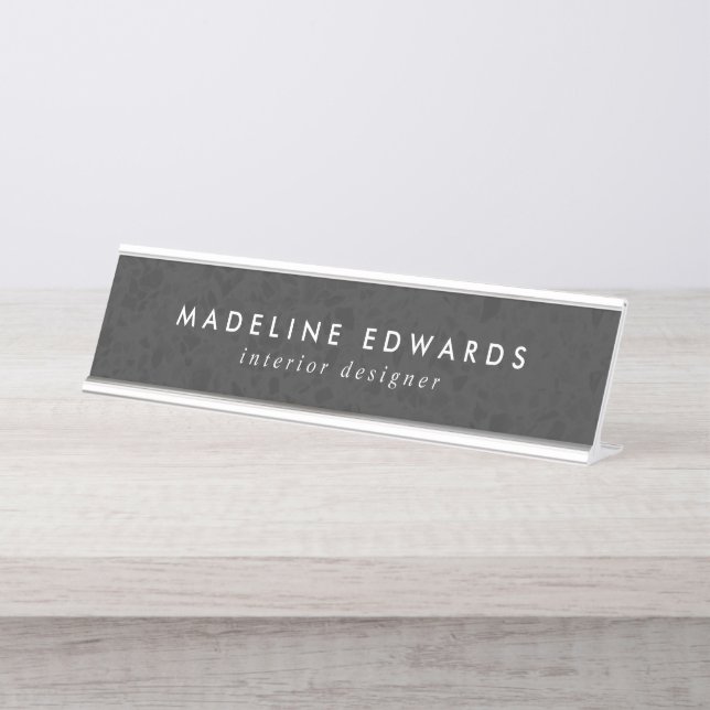 Modern Black Terrazzo Personalised Desk Name Plate (Front)