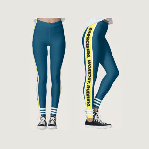 Modern black text l Navy blue l Workout Leggings