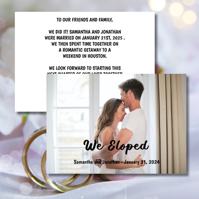 Modern Black Text We Eloped Photo Announcement (Creator Uploaded)