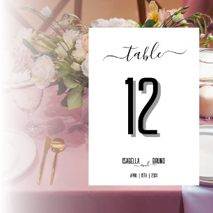 Modern Black Text Wedding Table Number Place Card