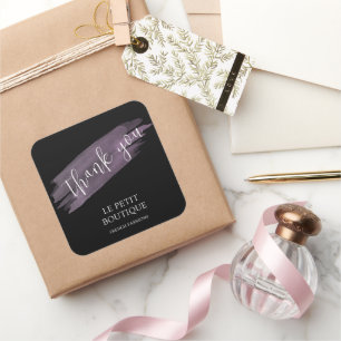 Modern Black Thank You Packaging Store Shipping Square Sticker
