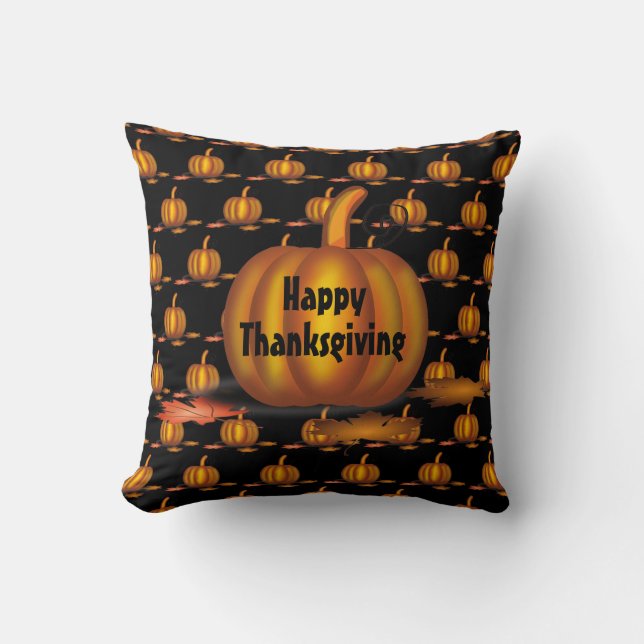 Modern Black Thanksgiving Pumpkin Cushion (Front)