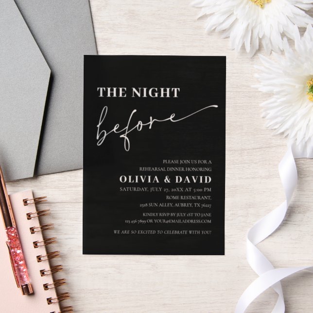 Modern Black The Night Before Rehearsal Dinner Vellum Invitations (Wedding)