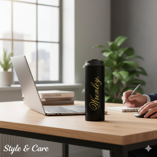 Modern Black Thermal Tumbler with Personalised Nam