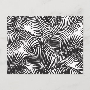 Modern black tropical palm trees pattern postcard
