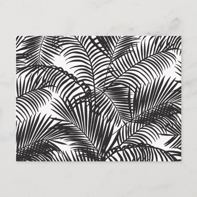Modern black tropical palm trees pattern postcard (Front)