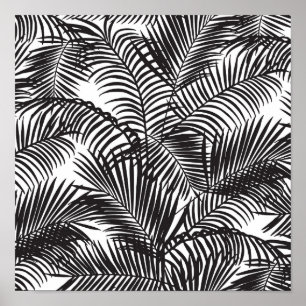 Modern black tropical palm trees pattern poster
