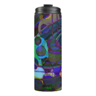Modern black, turquoise and purple grid thermal tumbler