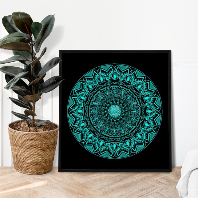 Modern black turquoise elegant mandala poster (Creator Uploaded)