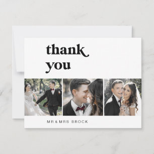 Modern Black Typography 3 Photo Thank You Card