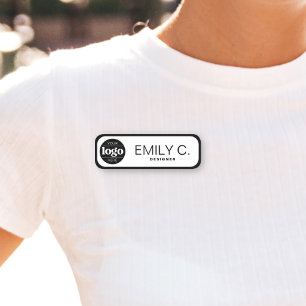 Modern Black Typography Black Border Name Tag