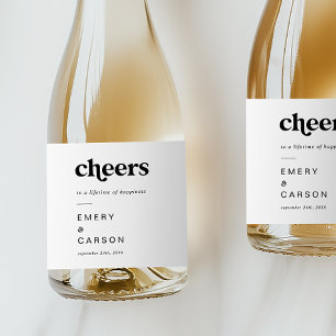 Modern Black Typography Cheers Wedding Sparkling Wine Label