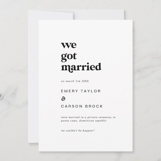 Modern Black Typography Elopement Announcement (Front)