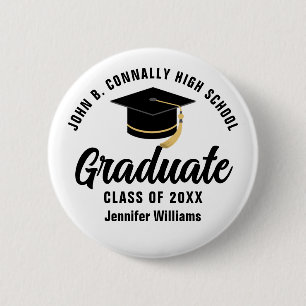 Modern Black Typography Graduation Name Tag 6 Cm Round Badge