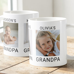 Modern Black Typography Grandkids 3 Photo Grandpa Coffee Mug