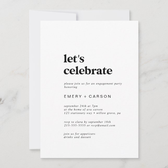 Modern Black Typography Let's Celebrate Invitation (Front)