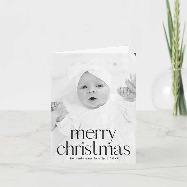 Modern Black Typography Merry Christmas 2 Photo Holiday Card (Front)