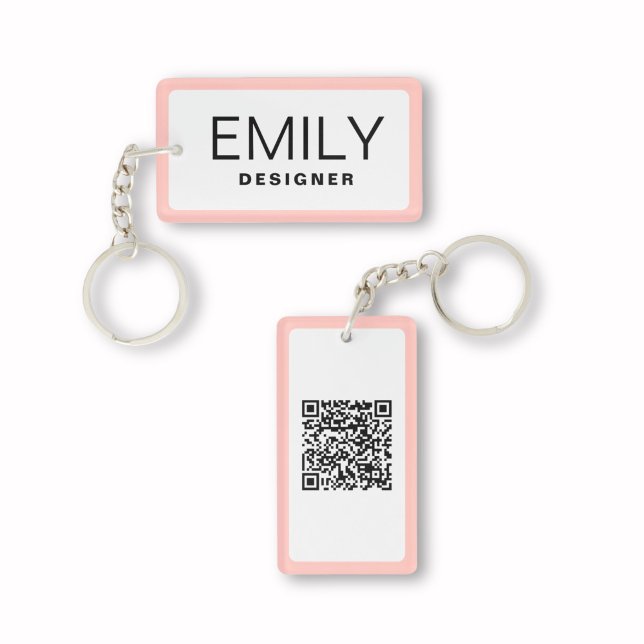 Modern Black Typography Pink Border QR Code Key Ring (Creator Uploaded)