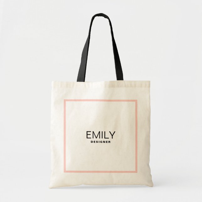 Modern Black Typography Pink Border Tote Bag (Front)