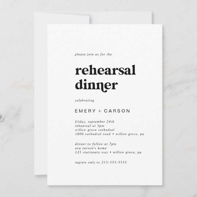 Modern Black Typography Rehearsal Dinner Invitation (Front)