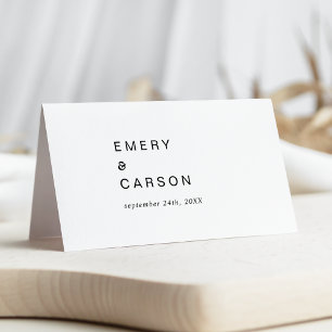 Modern Black Typography Retro Folded Wedding Place Card