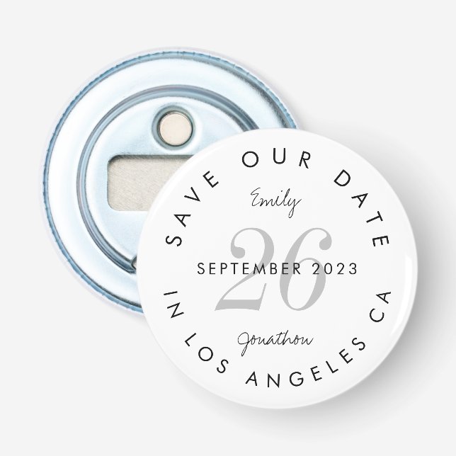 Modern Black Typography Save The Date Bottle Opener (Front)