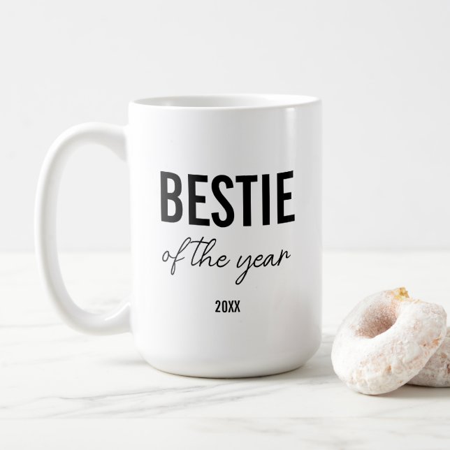 Modern Black Typography Simple Personalised Bestie Coffee Mug (With Donut)