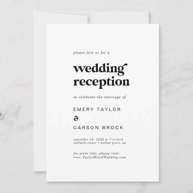 Modern Black Typography Wedding Reception Invitation (Front)