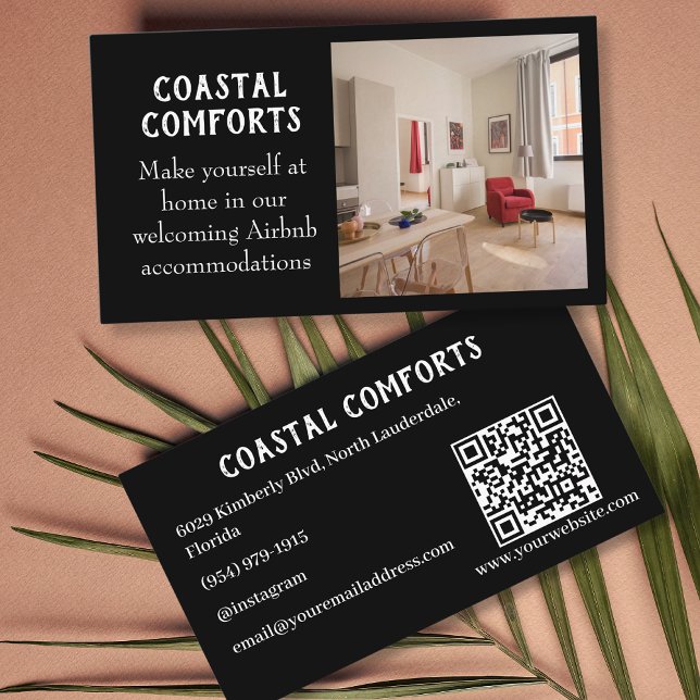 Modern Black Vacation Rental QR code Business Card (Creator Uploaded)