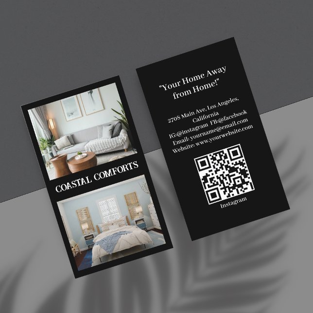 Modern Black Vacation Rental QR Code Business Card (Creator Uploaded)