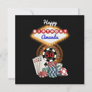 Modern Black Vegas Casino Night Theme Birthday Card