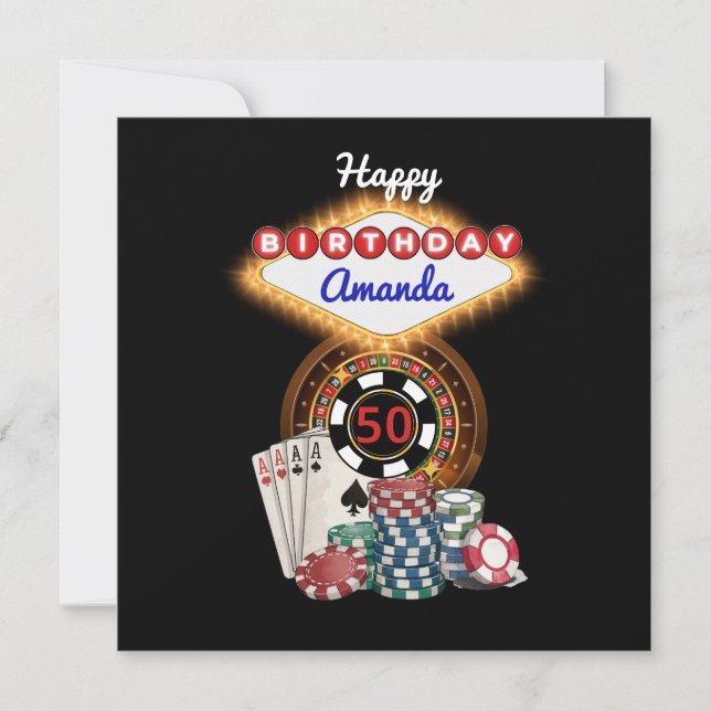 Modern Black Vegas Casino Night Theme Birthday Card (Front)