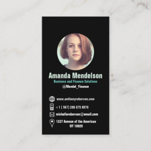 Modern black vertical social icons and photo business card
