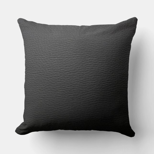 Modern Black Vintage Leather Texture Print Cushion (Front)