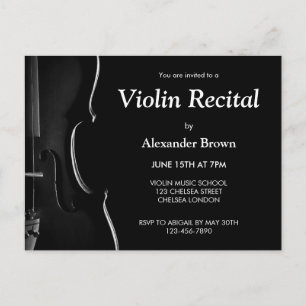 Modern Black Violin Recital Concert Music Invitation Postcard