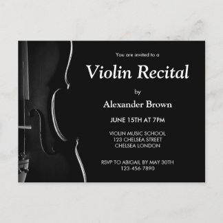 Modern Black Violin Recital Concert Music Invitation Postcard