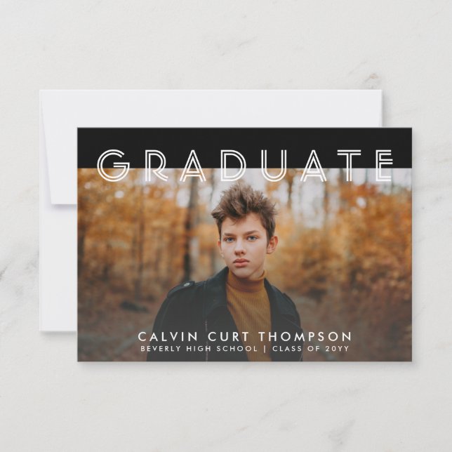 Modern Black Virtual Graduation Photo for Boys Invitation (Front)