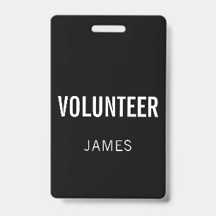 Modern Black Volunteer Name Event Button ID Badge