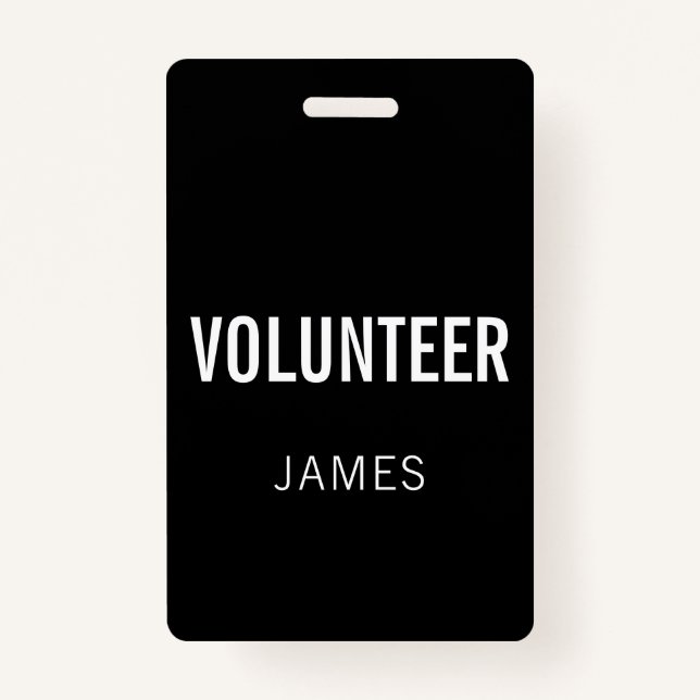 Modern Black Volunteer Name Event Button ID Badge (Front)