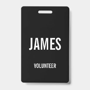 Modern Black Volunteer Name Event Information ID Badge