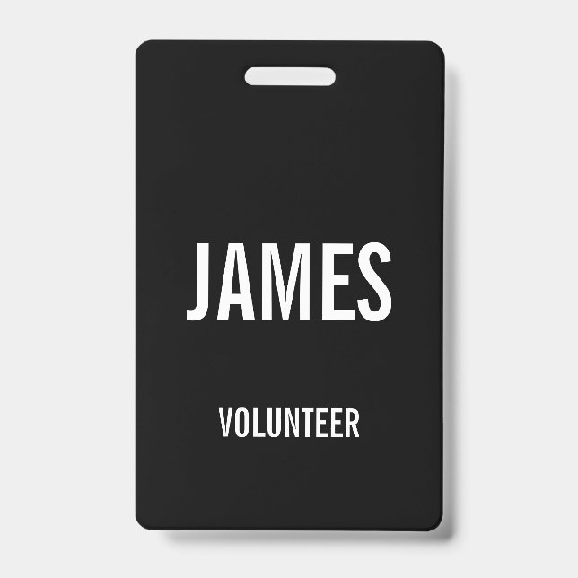 Modern Black Volunteer Name Event Information ID Badge (Front)