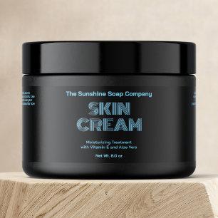 Modern Black w Blue Grey Text Cosmetics Jar Label