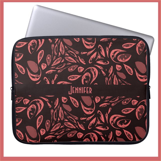Modern Black, Warm Red Teardrop Pattern Laptop Sleeve (Creator Uploaded)