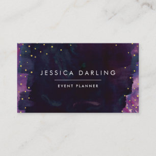 Modern Black Watercolor + Gold Confetti Business Card