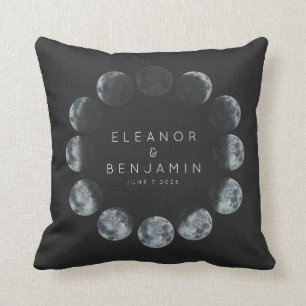 Modern Black Watercolor Moon Phases Wedding Custom Cushion