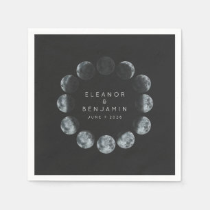 Modern Black Watercolor Moon Phases Wedding Custom Napkin
