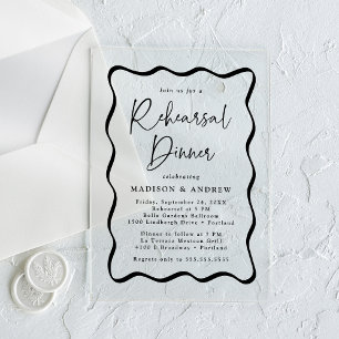 Modern Black Wavy Frame Rehearsal Dinner Acrylic Invitations